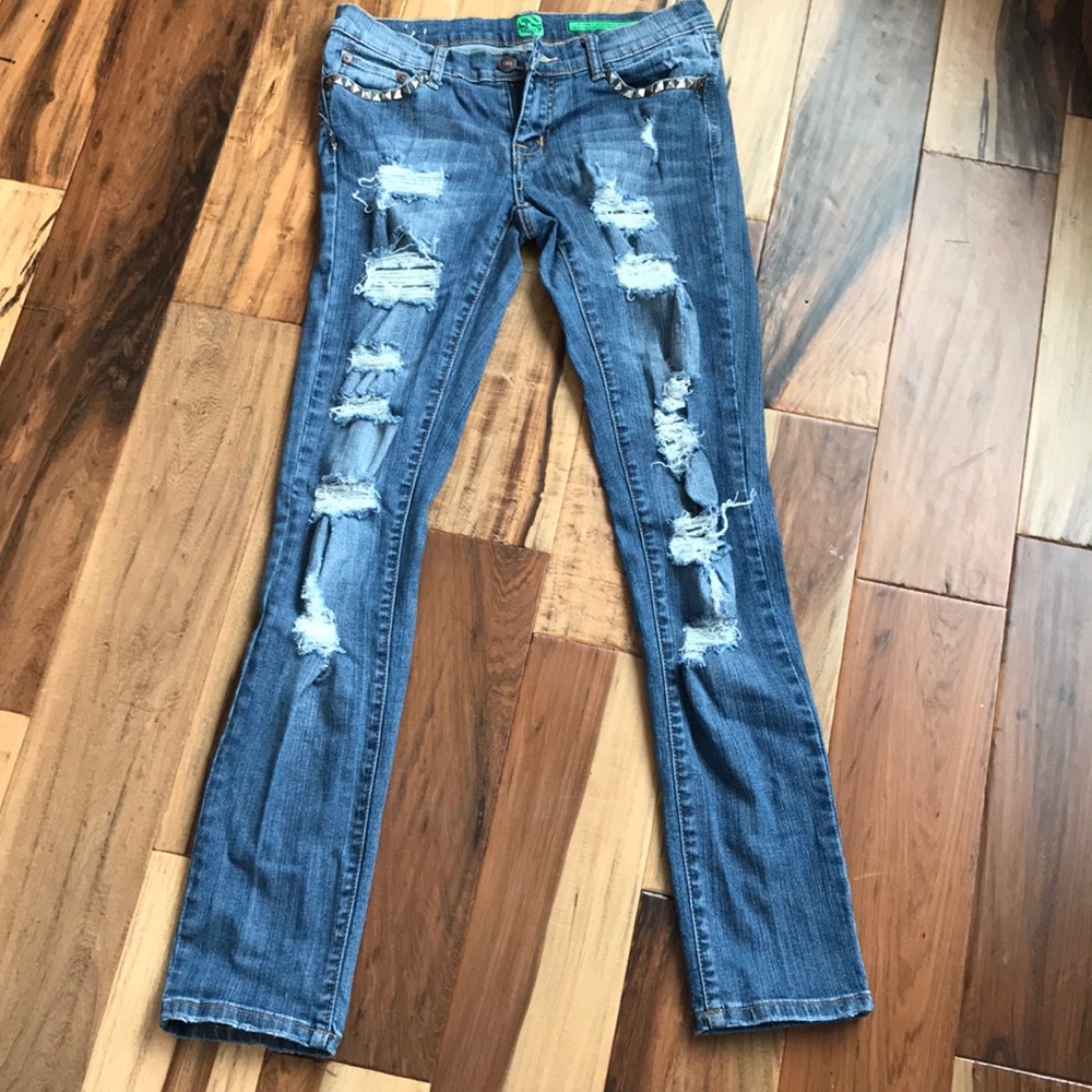 Cute distressed flying monkey jeans